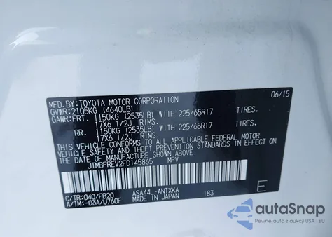 2015 Toyota Rav4 Le z USA, uszkodzony, nr VIN JTMBFREV2FD145865